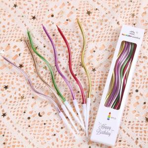 Spiral Gökkuşağı Renkli Pasta Mumu(6'lı paket)